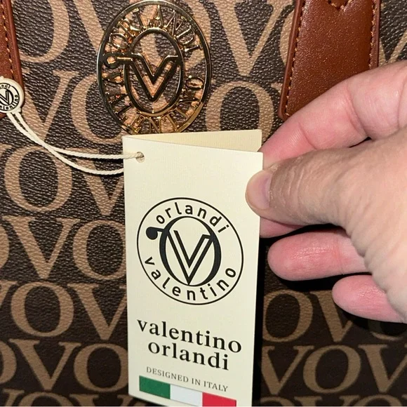 Valintino Orlandi Brown Logo Tote Bag with adj. crossbody shoulder strap NWT - Picture 2 of 10